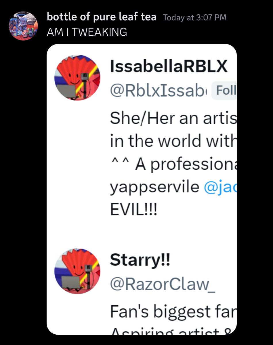 RblxIssabella's tweet photo. i think he is getting suspicious fan takeovers

#fantakeover https://t.co/cqyaaxEwoH
