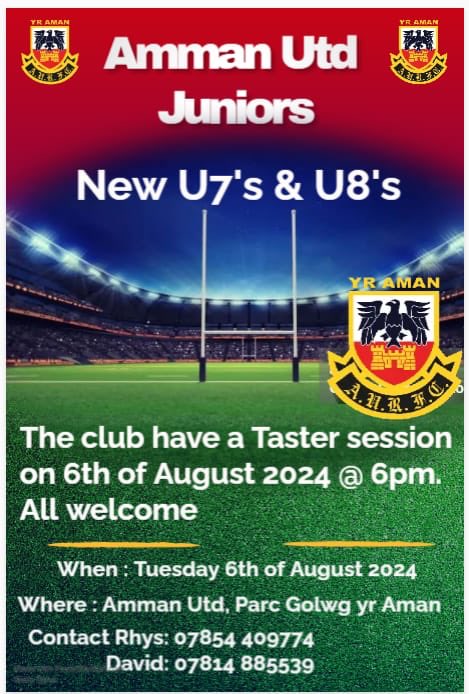 Don’t forget we have our taster session for U7s &amp; U8s tomorrow evening. 

If you’re coming please let <a href="/PiggyRSP23/">Rhys Samuel Phillips 🐷</a> know. Contact details below ⬇️. 

#Amdani #RollAlongAmmanUnited 🏉