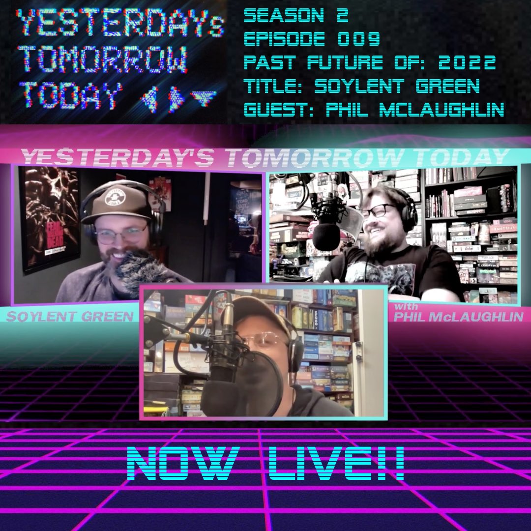 yestomtoday's tweet photo. Ep209 - SOYLENT GREEN w/ @philmclaughlin is now live on your fav podcast app and our YouTube channel!

This past future of 2022 has: Too many very sweaty people. A delicious stew. People food made of people. Chill suicide rooms. 

https://t.co/fEPm80JwoR https://t.co/6uNtlJA4uY