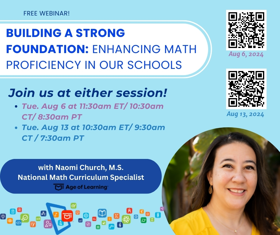 hursh_rachel's tweet image. Webinar Alert! 🚀 Ensure your students develop lasting math skills. Join us for &quot;Enhancing Mathematical Proficiency in Schools.&quot;

🗓️ Aug 6 @ 11:30 AM ET 🗓️ Aug 13 @ 10:30 AM ET
Register now: ageoflearning.net/Aug6Webinar

#MathEd #EdTech #MathProficiency #K12 
@AgeofLearning