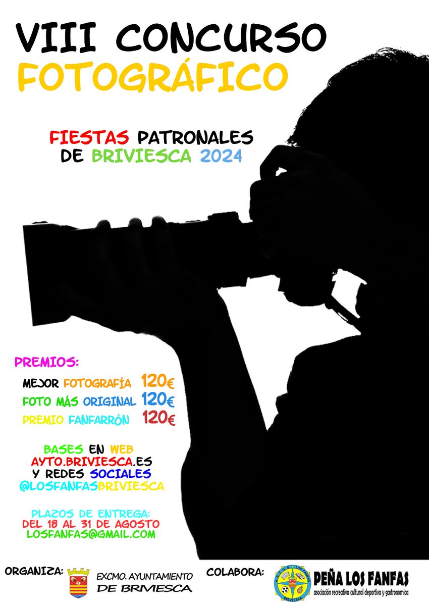 losfanfas's tweet photo. 📸 VIII CONCURSO FOTOGRÁFICO📸
FIESTAS PATRONALES BRIVIESCA 24 
🎉🥳✨🍻🍾🎆📢🎺🎷🎶🎵
Organiza; Concejalía de Cultura de nuestro Excelentísimo Ayuntamiento de #Briviesca 
Colabora; A.R.C.D.G. Peña Los Fanfas🍾🥂 
❌Nota: Se aceptarán fotografías realizadas del 10 al 18 de agosto https://t.co/neG0p16FTf