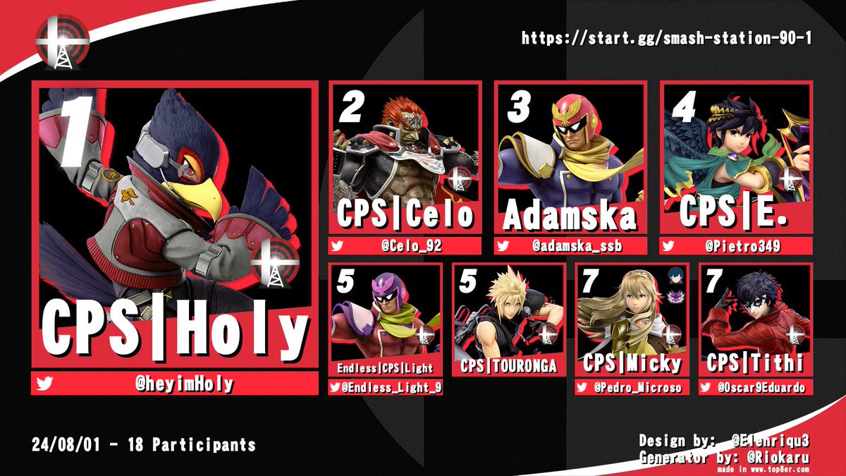 Top 8 do Smash Station 90 + next-gen. Obrigado aos 18 participantes que vieram essa semana, dia 15 tem mais!