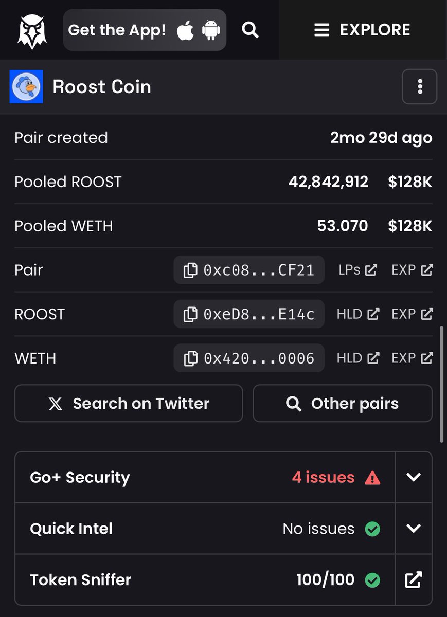 CoinInsightful (@coininsightful) on Twitter photo ⚡️ JUST IN: Base memecoin $ROOST (<a href="/RoostCoin/">$ROOST ON BASE</a>) now has 100/100 score on Token Sniffer! ✅
It’s due to its incredible CTO started last week with @Nocturnal_Eth and the newly introduced $ROOST council today!
Yesterday, its liquidity got locked with <a href="/UNCX_token/">UNCX Network</a> 🔐 ⚡️ JUST IN: Base memecoin $ROOST (<a href="/RoostCoin/">$ROOST ON BASE</a>) now has 100/100 score on Token Sniffer! ✅
It’s due to its incredible CTO started last week with @Nocturnal_Eth and the newly introduced $ROOST council today!
Yesterday, its liquidity got locked with <a href="/UNCX_token/">UNCX Network</a> 🔐