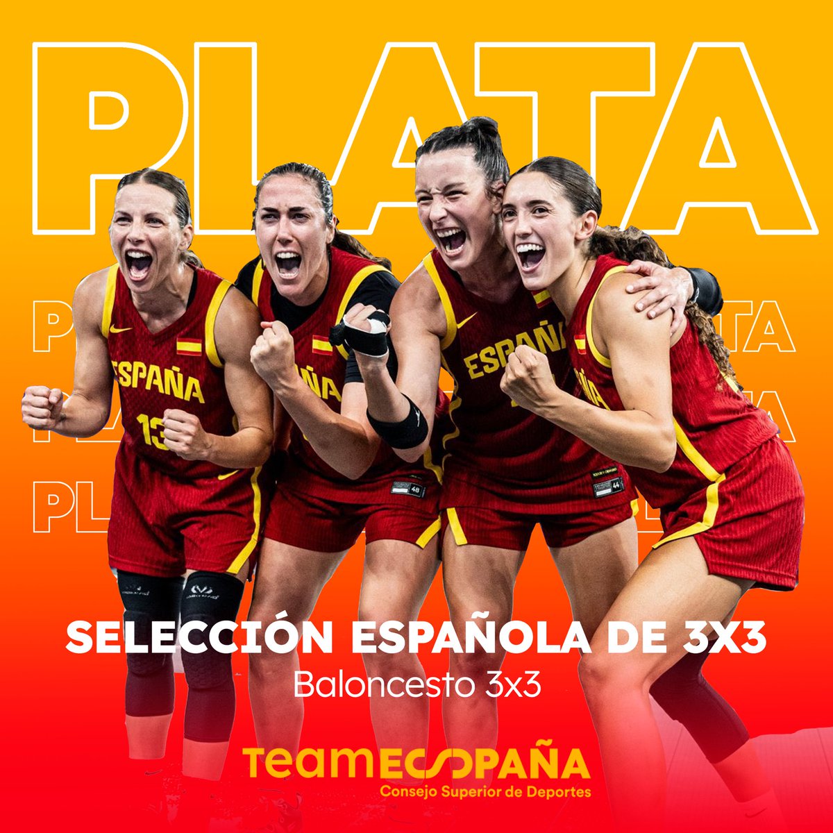 deportegob's tweet photo. 🥈 ¡Sois 𝙨𝙪𝙗𝙘𝙖𝙢𝙥𝙚𝙤𝙣𝙖𝙨 olímpicas!

¡¡¡Sois 𝙋𝙇𝘼𝙏𝘼!!! ¡¡¡Sois 𝙡𝙚𝙮𝙚𝙣𝙙𝙖!!!

😍 La mejor selección de 3x3 de estos Juegos Olímpicos para todo un país que se ha emocionado con vosotras.

#TeamEspaña 🇪🇸 | #Paris2024 https://t.co/S3ZqGotP29
