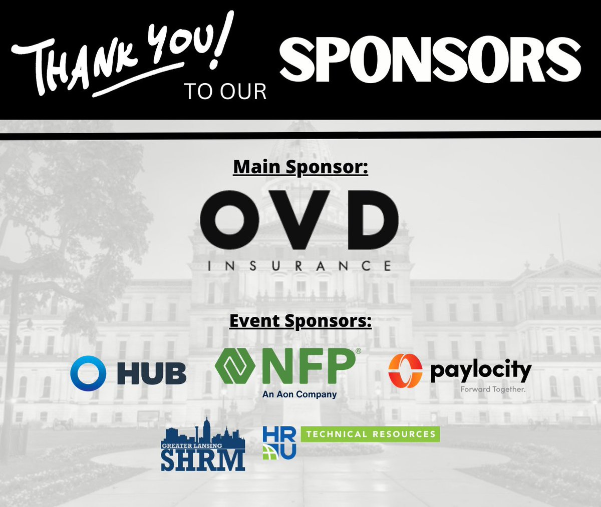 DisruptHR Lansing (@disruptlansing) on Twitter photo We’re incredibly grateful for the support of our sponsors for DisruptHR Lansing 4.0!⚡️
🙌 A huge thank you to: OVD Insurance, <a href="/HUBInsurance/">HUB International</a>, <a href="/Paylocity/">Paylocity</a>, <a href="/NFP/">NFP, an Aon company</a>, GLSHRM, <a href="/hrutech/">HRU Technical Resources</a> and more!
Interested in becoming a sponsor? Reach out for more info, we'd love to have you on board! We’re incredibly grateful for the support of our sponsors for DisruptHR Lansing 4.0!⚡️
🙌 A huge thank you to: OVD Insurance, <a href="/HUBInsurance/">HUB International</a>, <a href="/Paylocity/">Paylocity</a>, <a href="/NFP/">NFP, an Aon company</a>, GLSHRM, <a href="/hrutech/">HRU Technical Resources</a> and more!
Interested in becoming a sponsor? Reach out for more info, we'd love to have you on board!