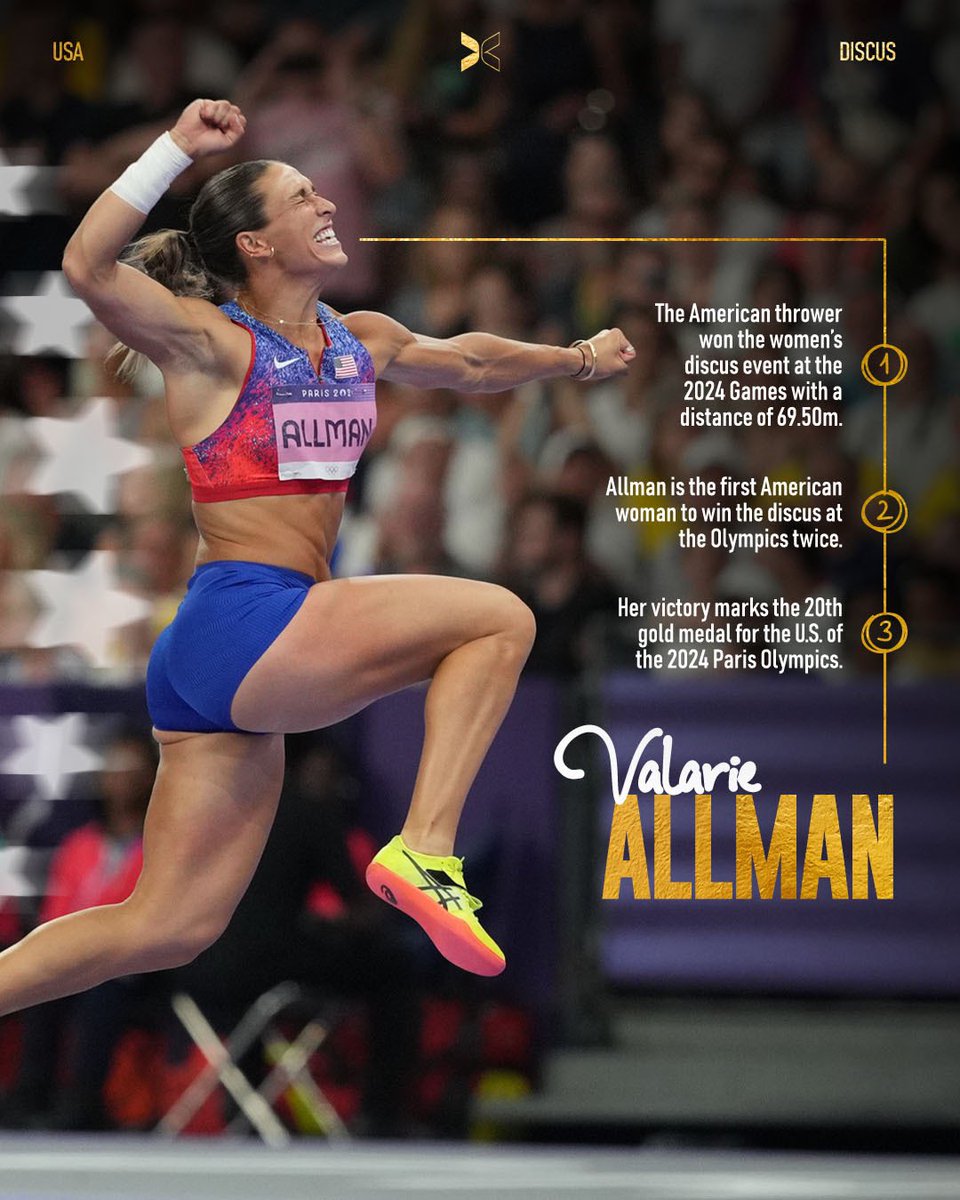 TWICE AS NICE 🥇🥇

<a href="/vallman123/">Valarie Allman</a> makes history with her second straight Olympic gold medal 🔥

#Athletics I #OlympicGames