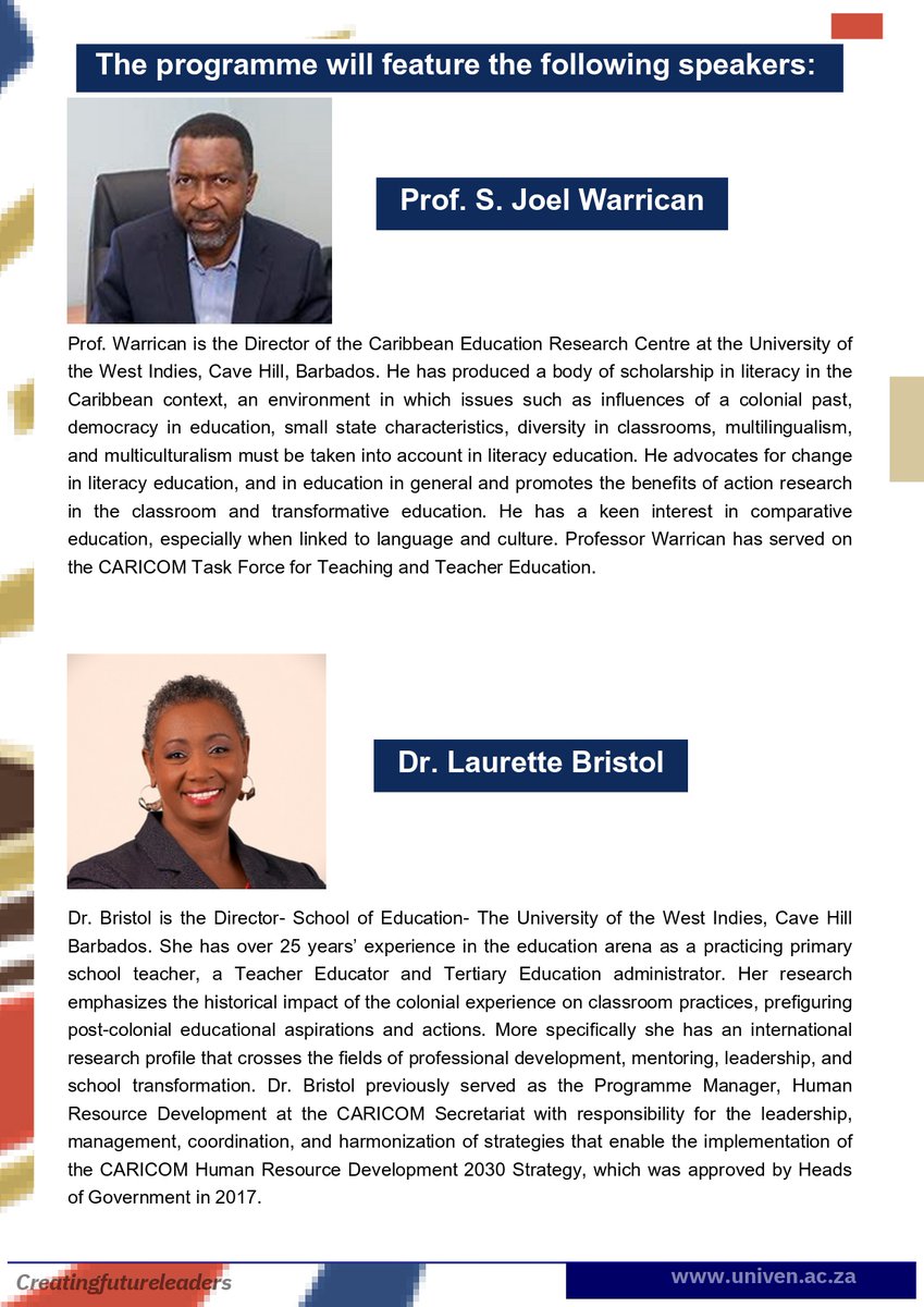 Univenofficial's tweet photo. The University of Venda is proud to host the University of the West Indies and the University of Belize for an event on ‘Transformative Education and 4IR in the Global South’ from 6 - 9 August 2024. https://t.co/i4I22ABW9c