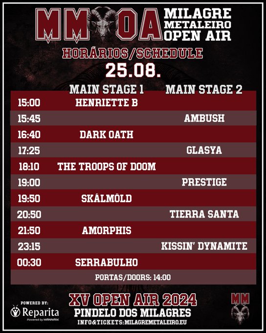 Horários do Festival Milagre Metaleiro 2024 - 25 de agosto