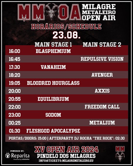 Horários do Festival Milagre Metaleiro 2024 - 23 de agosto
