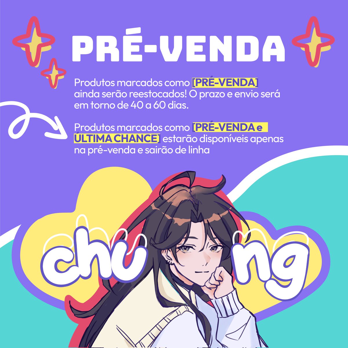 🎉 LOJINHA ABERTA - PRÉ VENDAS 🎉
A lojinha ficará aberta até sábado 10/08! Ela estará funcionando com pré-vendas por isso fique atento aos prazos de envio! Alguns itens não voltarão mais 🥹
chungie.lojavirtualnuvem.com.br