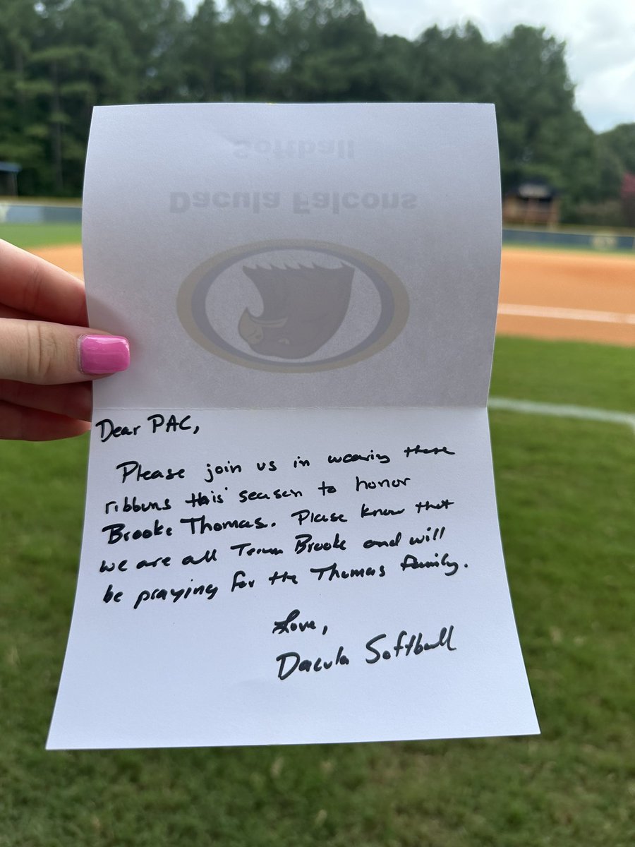Wolverine Softball (@pacssoftball) on Twitter photo Love this softball community!!!
Thank you <a href="/dacula_softball/">Dacula High School Softball</a> for the bracelets and note. Your kind gesture means more than you will ever know.
Some things are so much bigger than softball #teambrooke 💗🎗️ Love this softball community!!!
Thank you <a href="/dacula_softball/">Dacula High School Softball</a> for the bracelets and note. Your kind gesture means more than you will ever know.
Some things are so much bigger than softball #teambrooke 💗🎗️