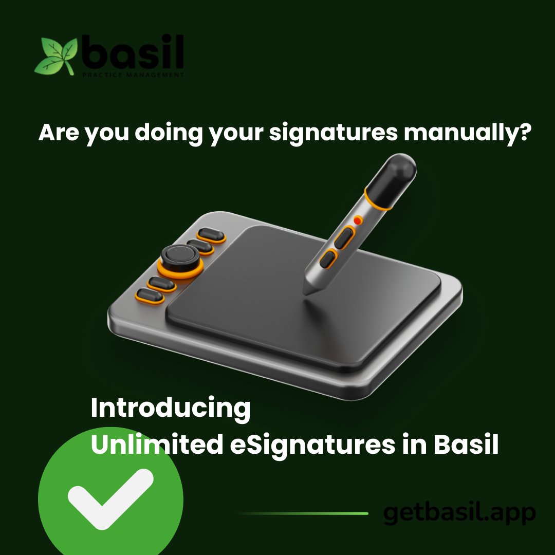 coraltreetech's tweet image. Are you still signing documents manually? ✍️ 

With Basil Practice Management software you can enjoy unlimited Electronic Signatures!

Try eSignatures Now: bit.ly/4dxDlUO

#PracticeManagement #eSignatures #EfficiencyBoost #DocumentSecurity #BasilSoftware