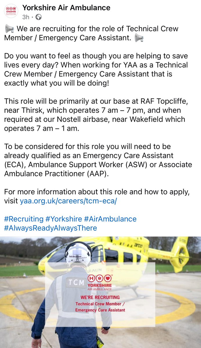 If anyone fancies a change of scenery and wants to work with a great bunch of people, now’s your time 👇

yaa.org.uk/careers/tcm-ec…