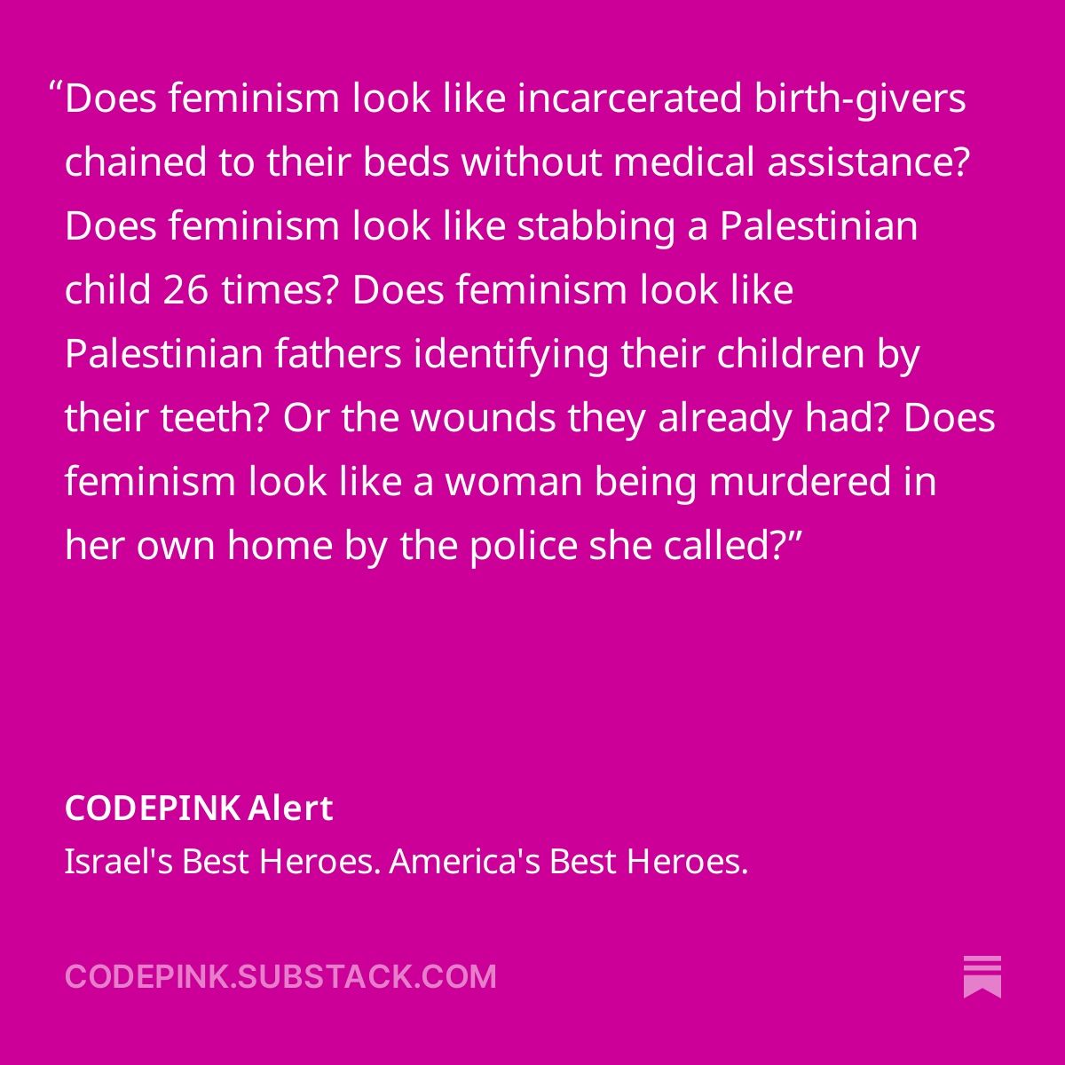 codepink's tweet photo. "What does it mean to be a feminist in the belly of the beast?" asks CODEPINK Feminist Foreign Policy Coordinator Grace Siegelman (@hotjupiter_) in her latest piece. https://t.co/gfUeyJyu5L