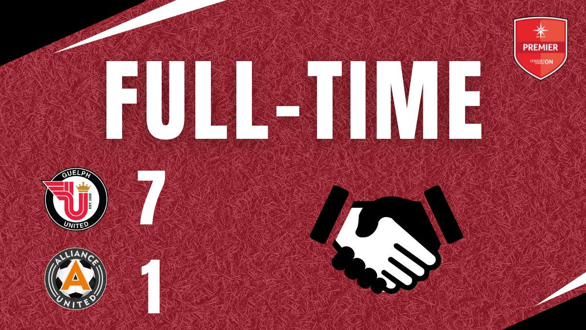 FT: We've reached full time in Guelph. The home side had goals from Sierra Palermo, Sasha Marikano, Marisa Oliveira, Olivia Brown, &amp; a hat-trick by Victoria Hinchliffe to seal the win. We hope you enjoyed the 2024 Premier Season!

<a href="/guelphunitedfc/">Guelph United F.C.</a> 7 - 1 <a href="/Alliance_UtdFC/">Alliance United FC</a>

#L1ONLive