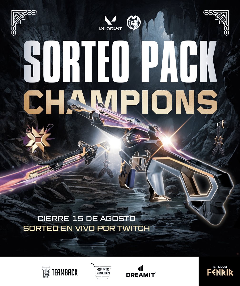 SORTEO DE CHAMPIONS PACK BUNDLE!!

Participar es muy sencillo:
1- Síguenos acá en X (<a href="/FenrirEClub/">Fenrir Esports Club</a>)
2- Síguenos en Twitch: (twitch.tv/fenrirEClub)
3- Dale Like y RT a este Tweet.
4- Taguea a tu dúo manco con el que compartirías la Skin en partidas.🐺