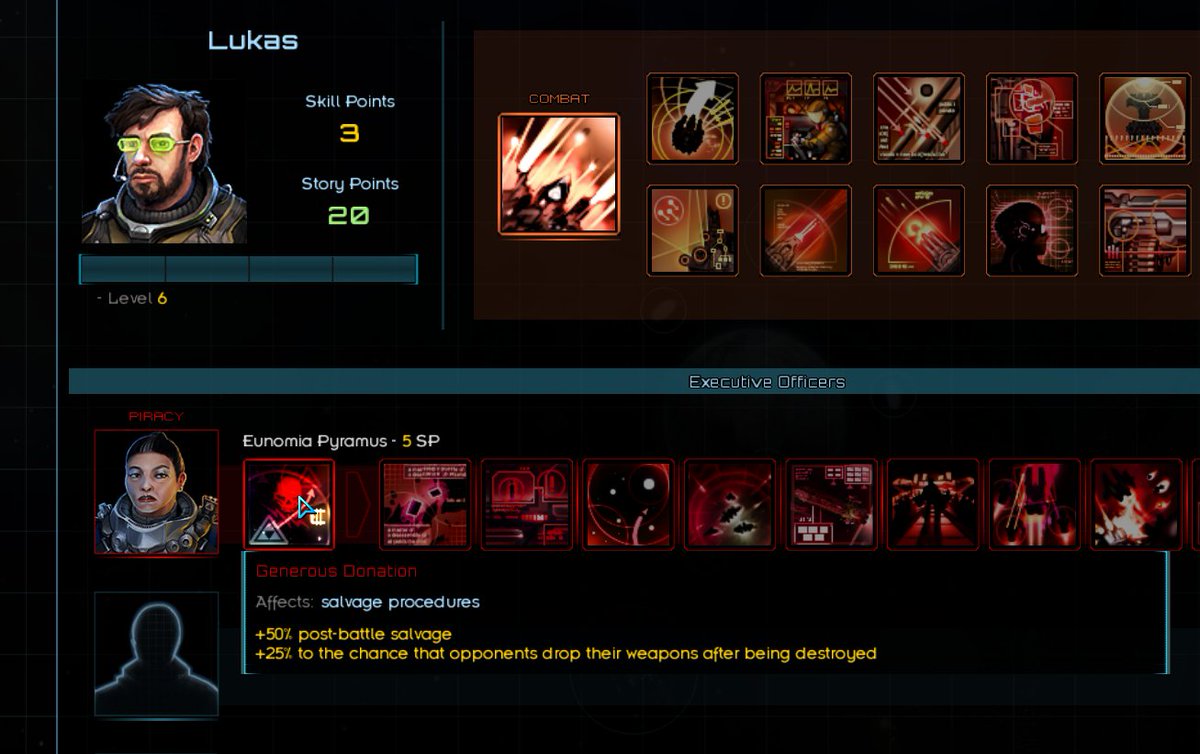 Zocklukas's tweet image. Added a "Piracy" Aptitude. Its a logistical aptitude with a focus on more "Active" logistics, also called shooting people up and taking their stuff. #Starsector #Modding