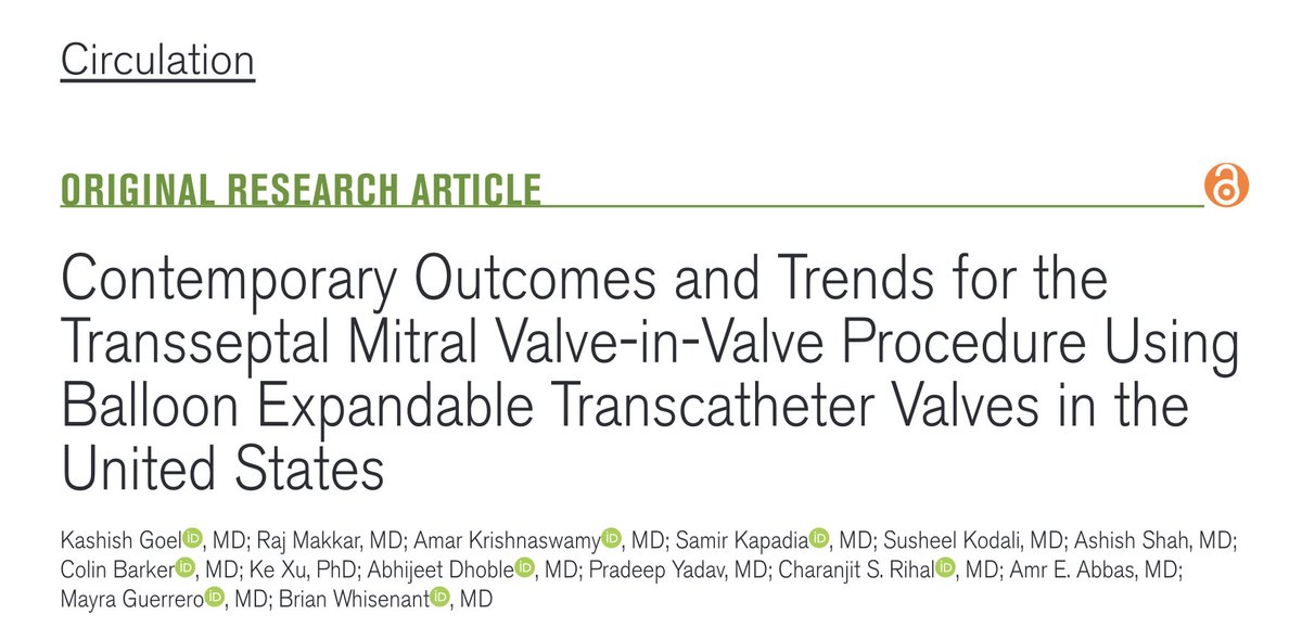 Kashish Goel (@kashishgoelmd) on Twitter photo Hot off the press! Our latest study in @Circulation reports 1-year outcomes for transseptal Mitral Valve-in-Valve, featuring the largest dataset to date! 
With the recent approval for intermediate risk, discover the impressive results of transseptal mitral VIV in patients with Hot off the press! Our latest study in @Circulation reports 1-year outcomes for transseptal Mitral Valve-in-Valve, featuring the largest dataset to date! 
With the recent approval for intermediate risk, discover the impressive results of transseptal mitral VIV in patients with