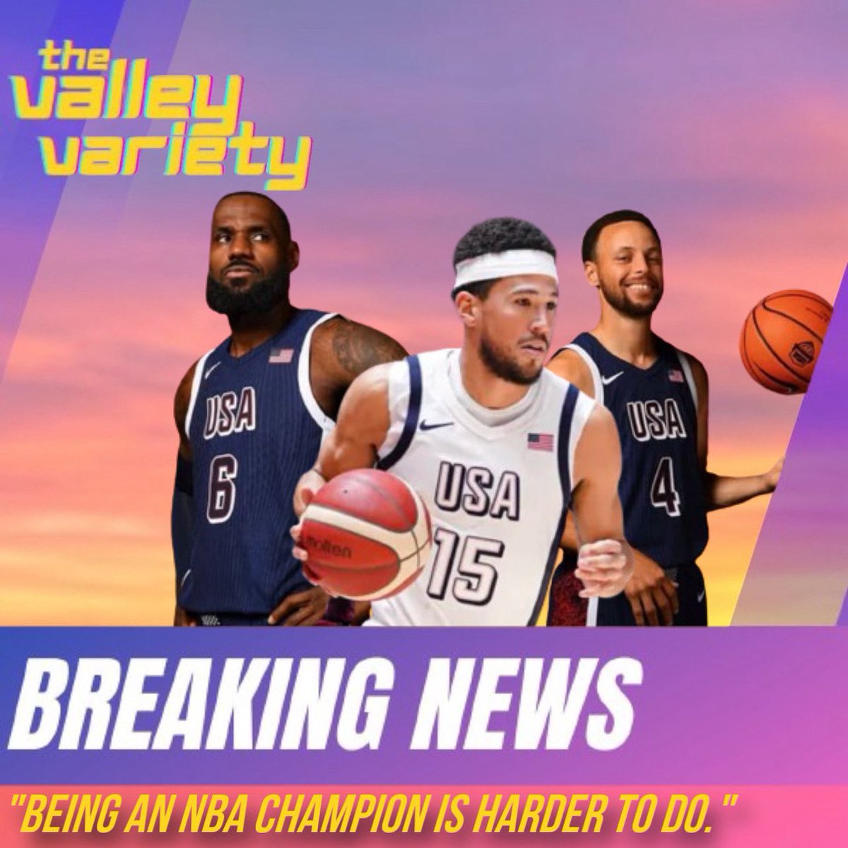 _valleyvariety's tweet photo. Devin Booker says a gold medal is easier to win than an NBA Championship, would you agree? #LebronJames #phoenix #phoenixsuns #NBA #stephcurry #Paris2024 https://t.co/ihjMsZyyRq