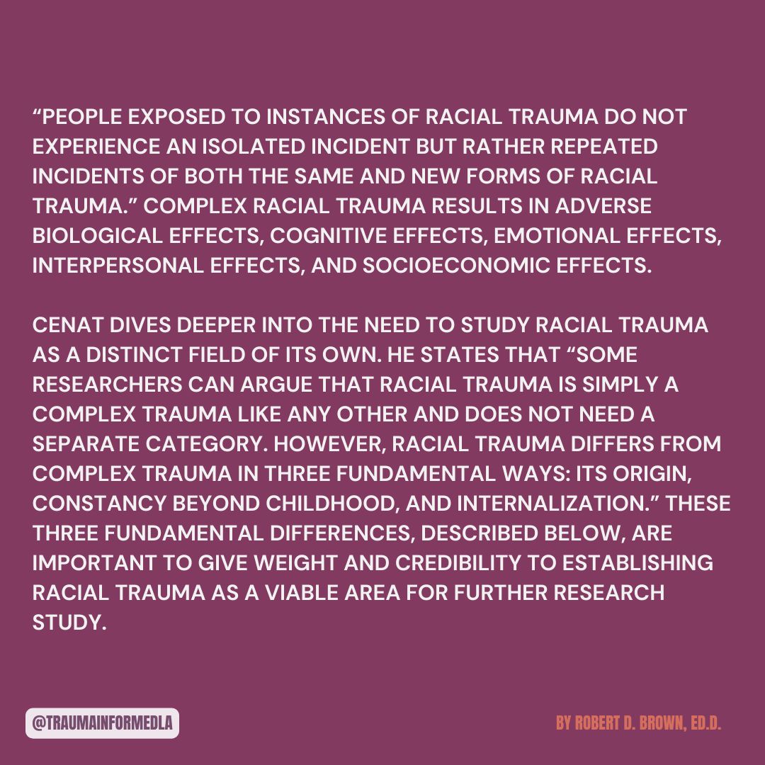 traumainformdla's tweet image. Happy Mindful Monday! ❤️

This week&apos;s piece by Robert D. Brown, Ed.D, focuses on a therapeutic framework for racial trauma! 

Visit our website for more content 
To view previous blog posts, visit our blog! 🌻

#traumainformedla #blogday