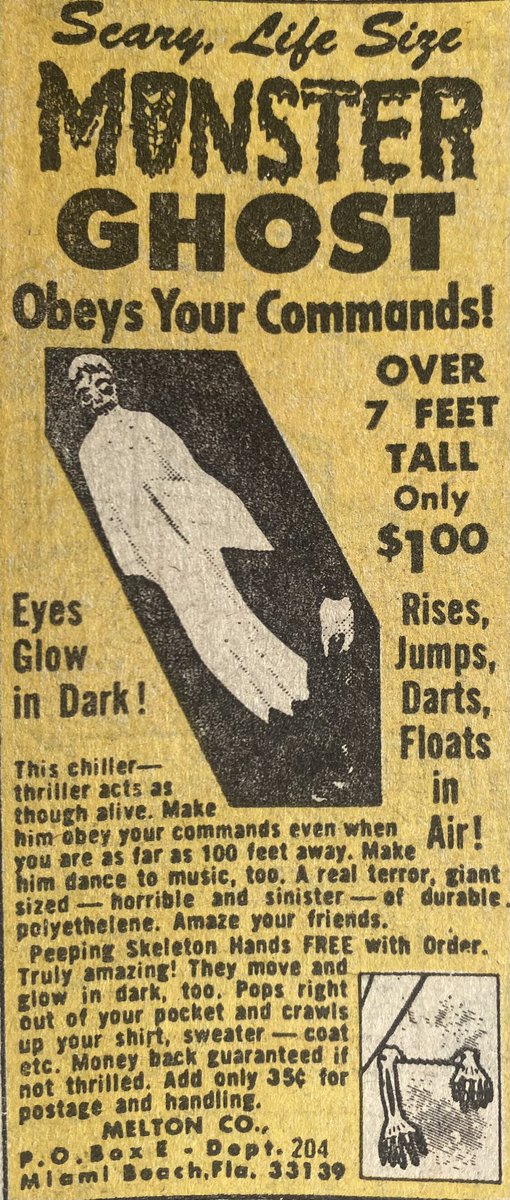 magictoasterfi1's tweet photo. Scare anyone! Giant magic ghost! It will dart, hover, float, dance, and hide! A monsterous life-size terror! #captaincompany #monsterkid #70snovelty #comicbookad #funfactory #funhouse #johnsonsmith https://t.co/bYV7DmheLE