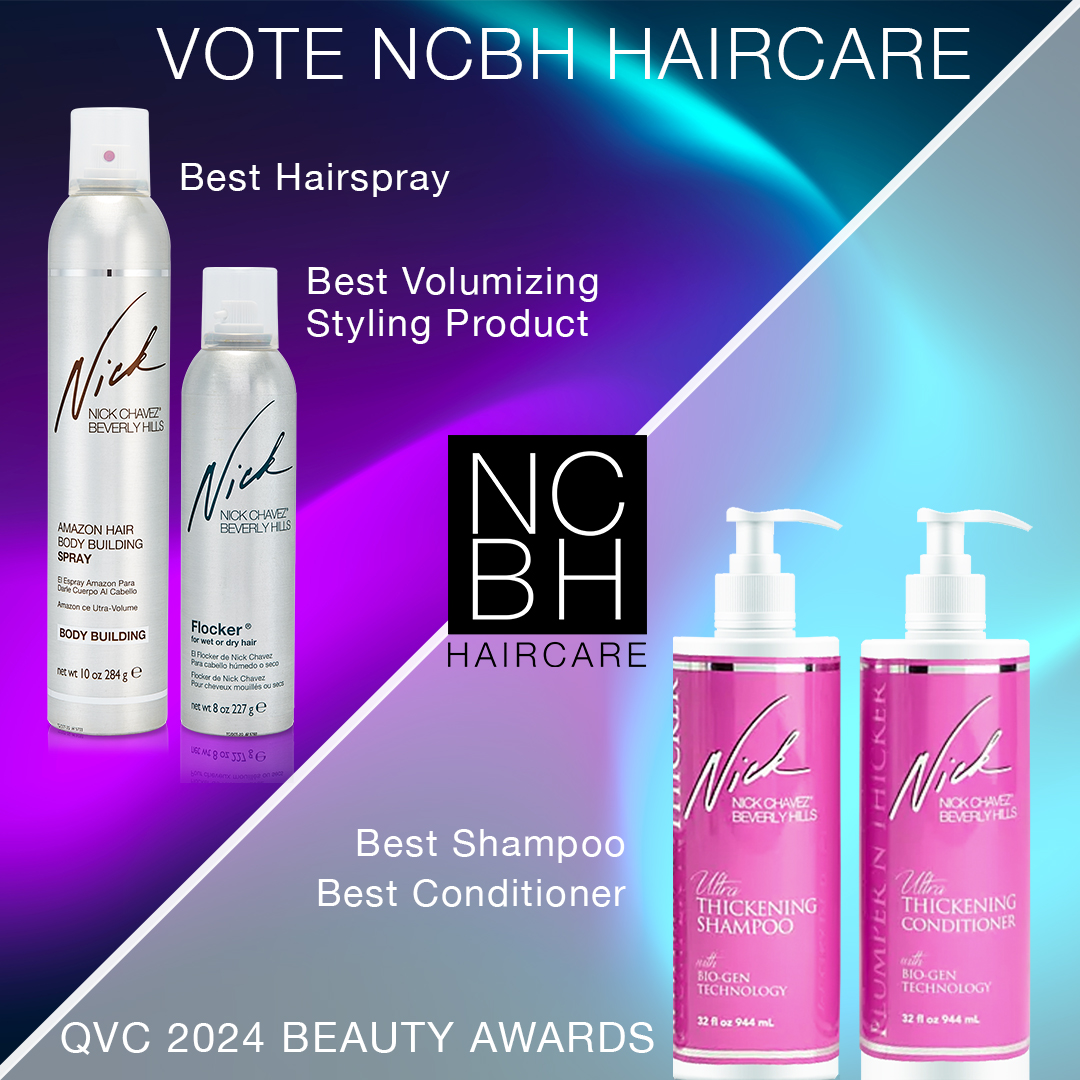 NickChavezBH's tweet photo. It’s official! NCBH Haircare has been nominated for Best Hairspray, Best Volumizing Styling Product, Best Shampoo, &amp; Best Conditioner of 2024 in the @QVC Customer Choice Beauty Awards! CAST YOUR VOTE TODAY at: https://t.co/krwJD7cDyo ❤️🙏 Love &amp; Gratitude 

#qvcbeautyawards #qvc https://t.co/YJ3X6Guvej
