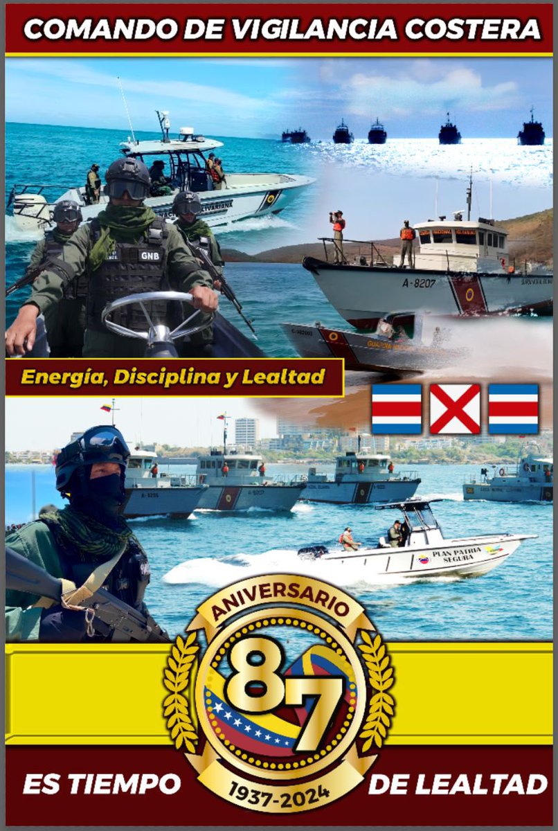 leonardojqh's tweet photo. #4Agosto “87 Aniversario” de la @GnbGaranteDePaz  Comando de Vigilancia Costera #GNB unidad de empleo estratégico #FANB con la misión de vigilancia y patrullaje en el escenario acuático continental, marítimo, fluvial y lacustre🇻🇪 para combatir delitos de contrabando y ambientales https://t.co/MDVdkPfiS6