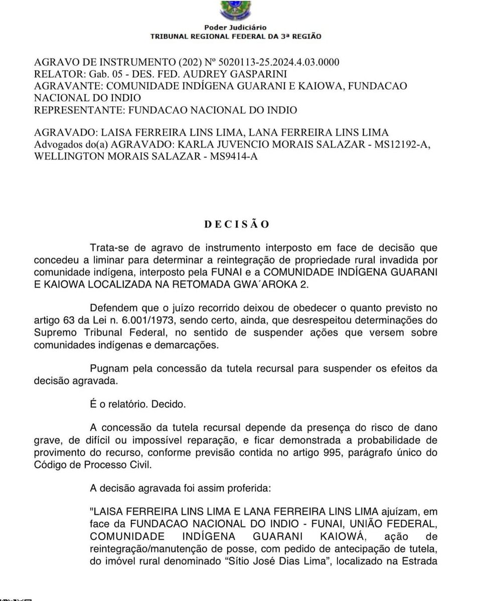 celiaxakriaba's tweet photo. 🚨URGENTE! Vitória do povo Guarani Kaiowá! O TRF 3 suspendeu a ação de reintegração de posse que determinava o despejo da comunidade da Terra Indígena Panambi Lagoa Rica, em Douradina, no Mato Grosso do Sul. https://t.co/eGpmn5EgkR