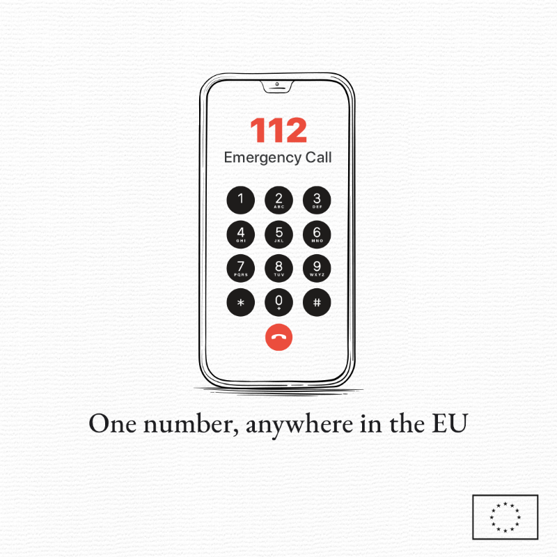 EU_Commission's tweet photo. In case of 🆘 📲 112!

Wherever you are in 🇪🇺, call 112 for free emergency assistance.

It connects you directly to local emergency services wherever you are.

Even if you don’t know your exact location, the operator will identify it.