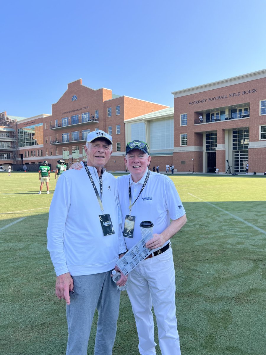 Great day ⁦<a href="/WakeFB/">Wake Forest Football</a>⁩ practice with the Bob McCreary and ⁦<a href="/BenSuttonISP/">Ben C. Sutton, Jr.</a>⁩ talking to the team right in front of the buildings with their names!  Thanks Bob &amp; Ben!  #GoDeacs