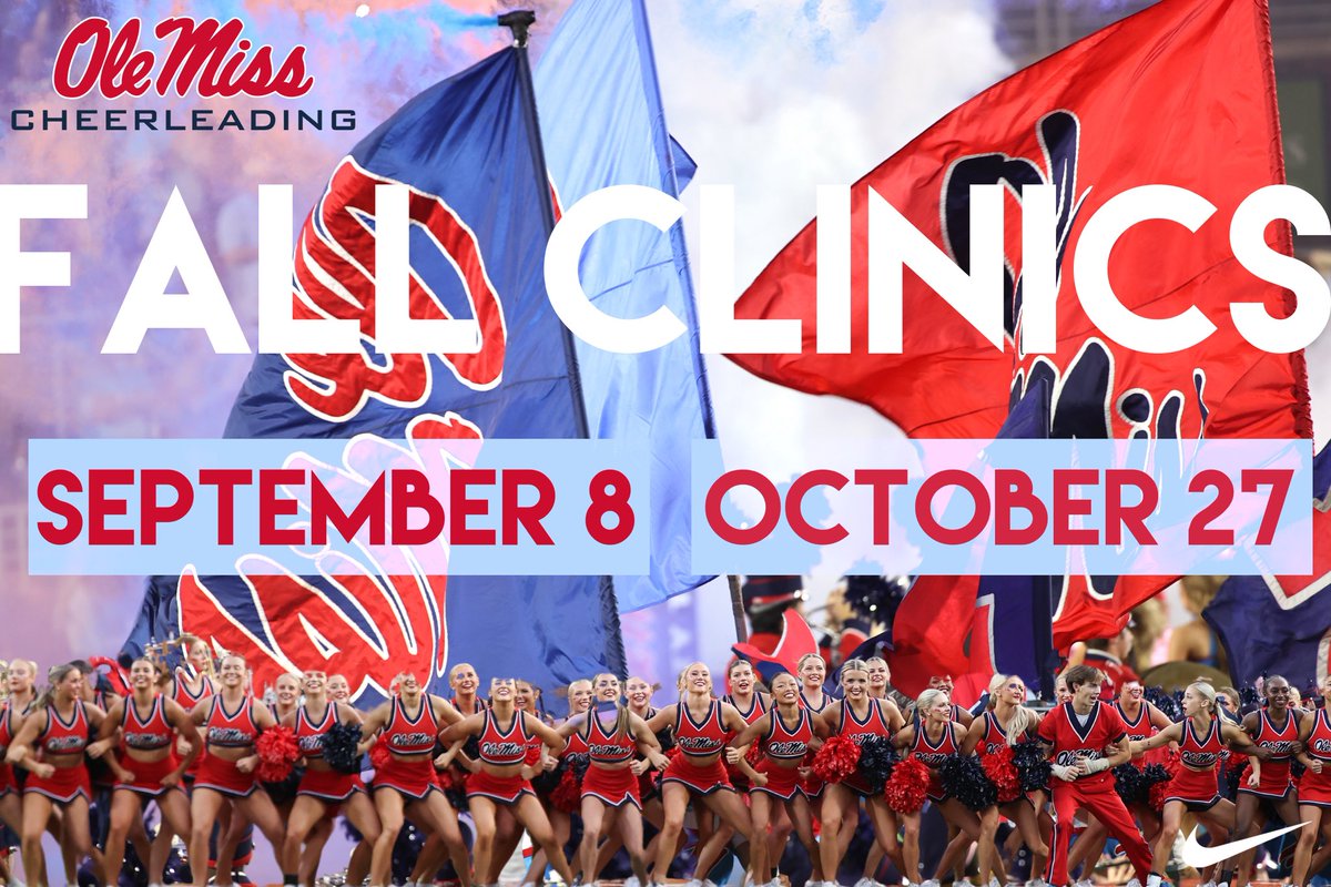 OleMissCheer's tweet photo. ππππ πͺππππππ πππ πππ π³π°π½π¬π¨π¦π£βΌοΈ
For more information about our clinics go to the link in our bio or visit https://t.co/9ftEtRj6vj! We canβt wait to see YOU this Fall!
#HottyToddy | #FallClinics | #WAOM | #OleMissCheer | #Recruitment https://t.co/gSExaKeKUQ