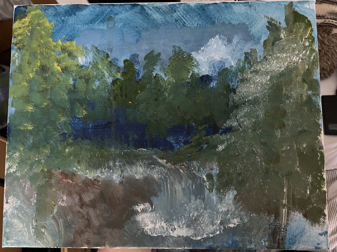 one of da four bob ross paintings i did yesterday on stream :D 
it’s still not dry LMAO https://t.co