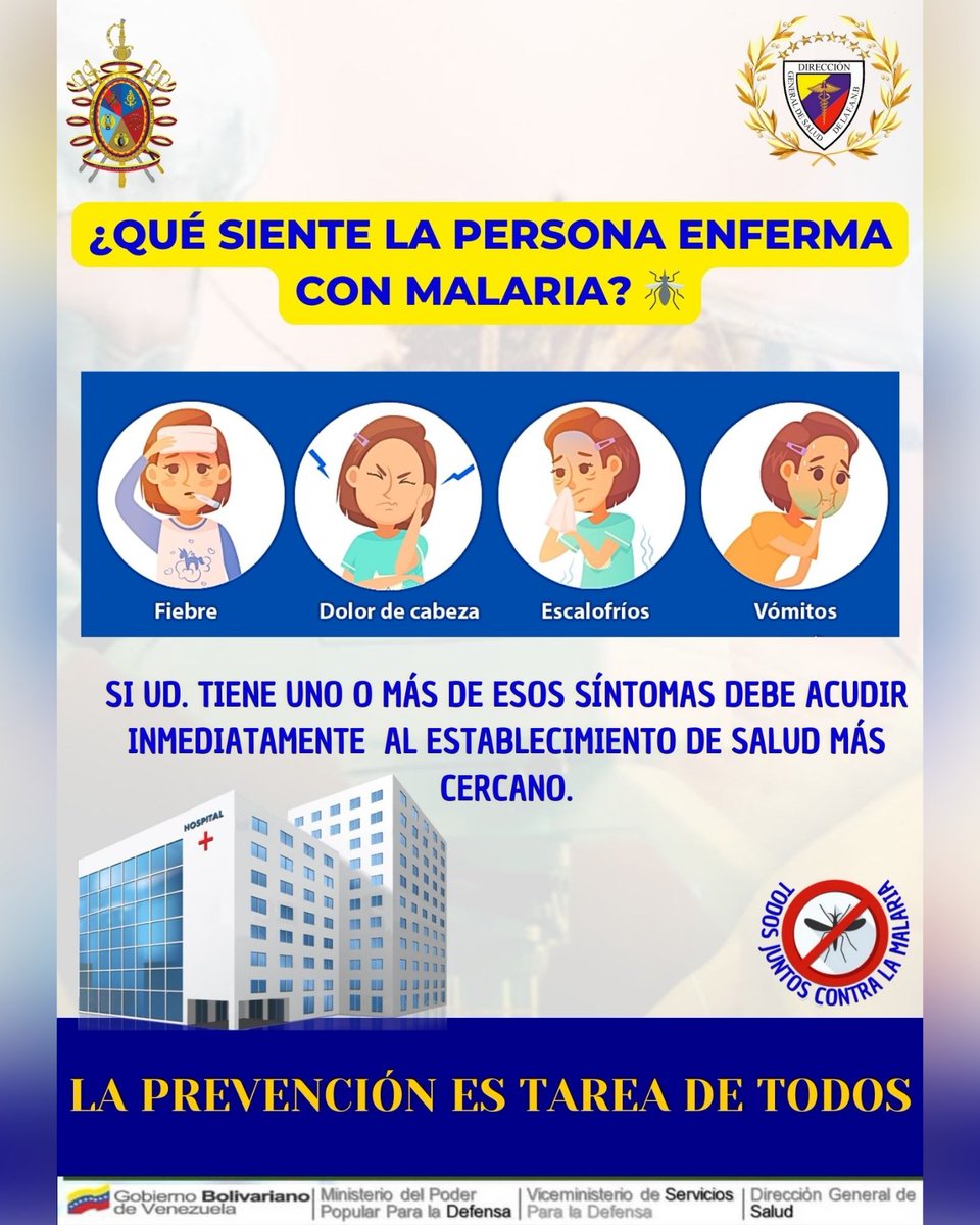 Campaña contra La Malaria o Paludismo. Conoce los síntomas, si tiene uno o más de esos síntomas debe acudir inmediatamente al médico. Recuerda, la prevención es tarea de todos. 

#digesaludfanbcuidatusalud
