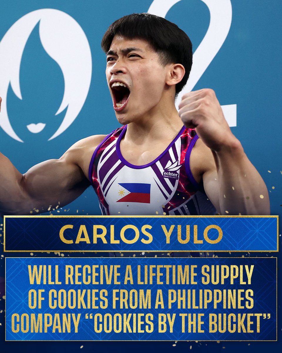 Win TWO golds, get UNLIMITED cookies! 🍪

Carlos Yulo will also receive a free house, money, an IPhone 16 amongst other gifts, for making history and winning gold at the #ParisOlympics! 🇵🇭

Full list of gifts: bit.ly/46Cr0MN