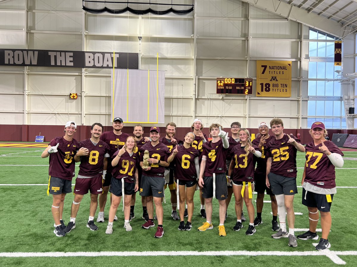 GopherFBEQ's tweet image. The 4th annual Manager-Trainer flag football game occurred this afternoon. The EQ took the victory by a score of 52-31 to secure the Golden Gopher for the 3rd consecutive year!