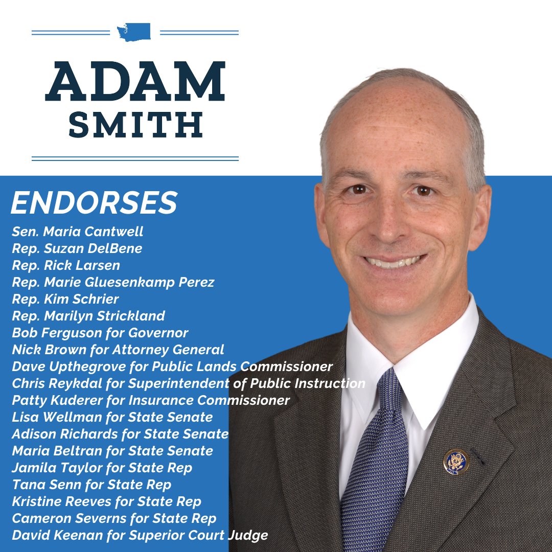 electadamsmith's tweet photo. Wishing all the amazing candidates I've endorsed the best of luck in their primary elections! Don't forget to mail in your ballot or drop it off at a secure drop box and vote for these amazing leaders. #WAelex #WashingtonPrimary https://t.co/PcwiK6Qqpo