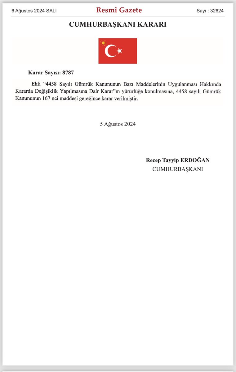 muratagirel's tweet photo. Resmi Gazete’de yayımlandı.

Cumhurbaşkanı kararıyla yurt dışından sipariş edilen ürünlere ek gümrük vergisi getirildi.

Posta veya hızlı kargo taşımacılığı yoluyla bir gerçek kişiye gelen ve ticari miktar ve mahiyet arz etmeyen, kıymeti 30 Avro'yu geçmeyen eşya ile kıymeti 1500 Avro'yu geçmeyen ilaç cinsi eşyanın değeri üzerinden;

Avrupa Birliği ülkelerinden doğrudan gelmesi halinde %30
Diğer ülkelerden gelmesi halinde % 60 
ÖTV kanununa ekli listede yer alan eşya olması halinde ilave %20