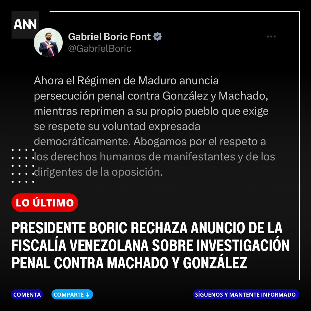 ⭕️ #LOÚLTIMO | El Ministerio Público de Venezuela anuncia investigación penal contra la líder opositora María Corina Machado y Edmundo González.

#ANN