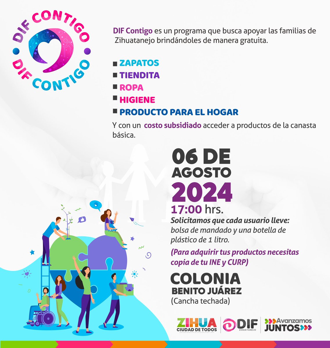 Gob_Zihuatanejo's tweet photo. ¡No faltes! 🌟 Mañana, martes 6 de agosto, a las 5:00 p.m. ⏰ en la cancha techada de la colonia Benito Juárez.
Te invitamos a adquirir productos de la canasta básica a precio subsidiado. 🥫🧺
¡El programa #DIFContigo llega a tu colonia! 🚀 https://t.co/bnVOU5LEP2