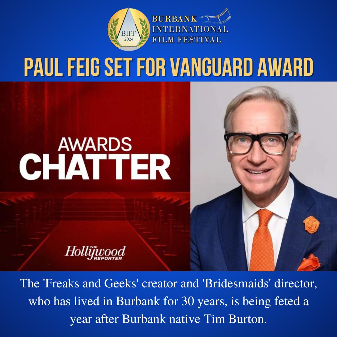 FilmFestBurbank's tweet photo. Paul Feig Set for Vanguard Award, ‘Awards Chatter’ Live Podcast at the Burbank International Film Festival!

https://t.co/NsXi4Nta6O

#burbankinternationalfilmfestival #filmfestival #paulfeig #hollywoodreporter #scottfeinberg https://t.co/8Kg4NJ7qqw