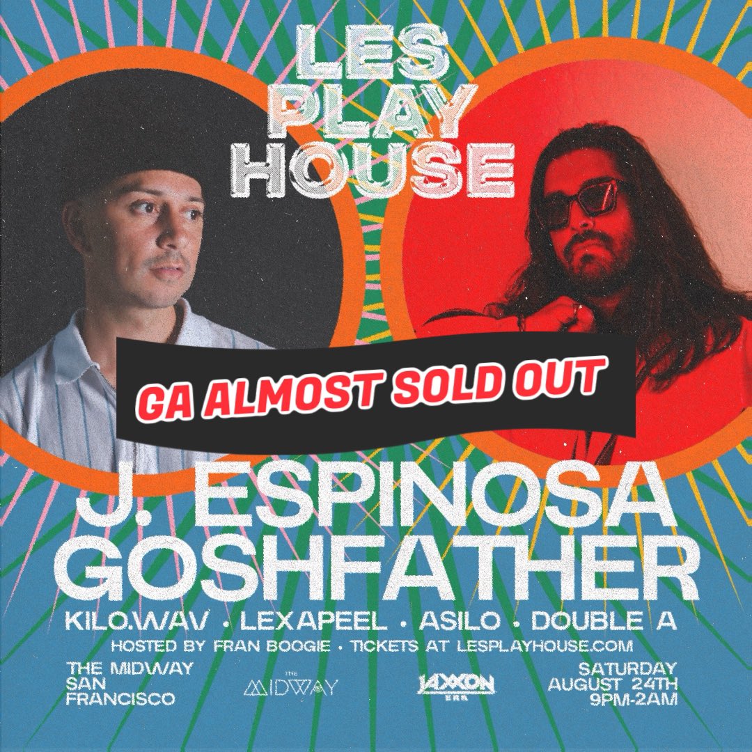 the party continues 🪩🕺🏾⚡️

august 24th at <a href="/Themidwaysf/">The Midway SF</a> with fire sets from <a href="/djjespinosa/">J.Espinosa</a> + <a href="/GoshfatherTV/">goshfather</a> + <a href="/kilo_wav/">kilo</a> + <a href="/MattASIL0/">tech house newport icee bear</a> + <a href="/_d0ublea_/">Double A ‘from The Bay’</a> + <a href="/Djlexapeel/">IG: Djlexapeel</a> w/ <a href="/FranBoogie/">Fran Boogie</a> 

don’t miss out on the epic night of house/disco/funk

tix: lesplayhouse.com