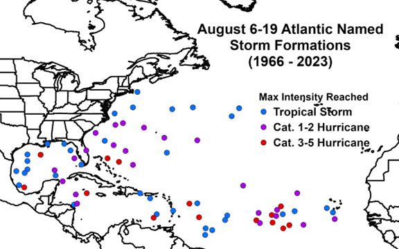 philklotzbach's tweet photo. Colorado State University will start issuing two-week forecasts for Atlantic #hurricane activity tomorrow, 6 August. These two-week forecasts will be issued every 14 days during the peak months of the season (e.g., 6 Aug, 20 Aug, 3 Sep, 17 Sep, 1 Oct, 15 Oct). https://t.co/7hLaVBqL8T