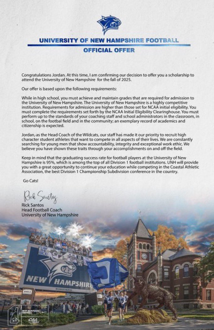 Official Offer from <a href="/UNH_Football/">New Hampshire Football</a>