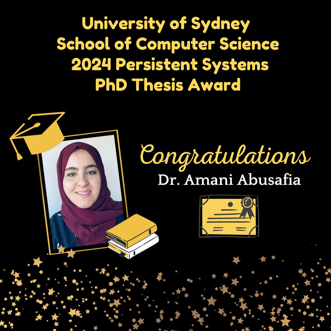 SCSLab's tweet image. 🌟 Huge congratulations to our PhD student Amani Abusafia for winning the University of Sydney, School of Computer Science 2024 Persistent Systems PhD Thesis Award! 

🔹PhD Thesis Title: Composing IoT Wireless Energy Services
🔹Profile Link: scslab.net/our-team/amani…