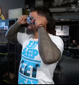 Codchrist89's tweet photo. Jey Uso with that Eat Sleep YEET Repeat shirt #WWERW https://t.co/lHK4uD0Ncb