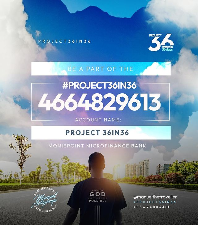 Manueldpoet's tweet photo. I don beg una tire ohhh.

36in36 PROJECT
4669842747
Moniepoint

Congratulations Nigeria #BBNaija Area 1 #EndBackGovernanceProtest Victoria

#withGodallthingsarepossible
#project36in36
#proverbs3:6
#Saved2save
#manuelthetraveller https://t.co/msd8QKyyNg