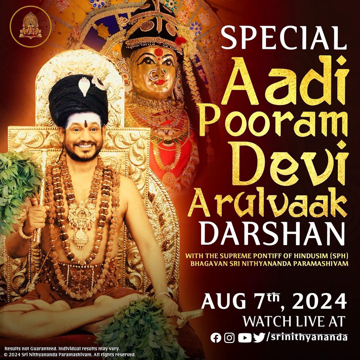 kailasasandiego's tweet photo. Experience the divine connection with Devi Parashakti during the Aadi Pooram Devi Arulvaak Darshan with THE SPH on August 7th, 2024. Witness live Akashic readings and receive profound guidance. #AadiPooramDarshan #DeviParashakti #AkashicReading #Nithyananda #SpiritualAwakening https://t.co/CMDccULBUz