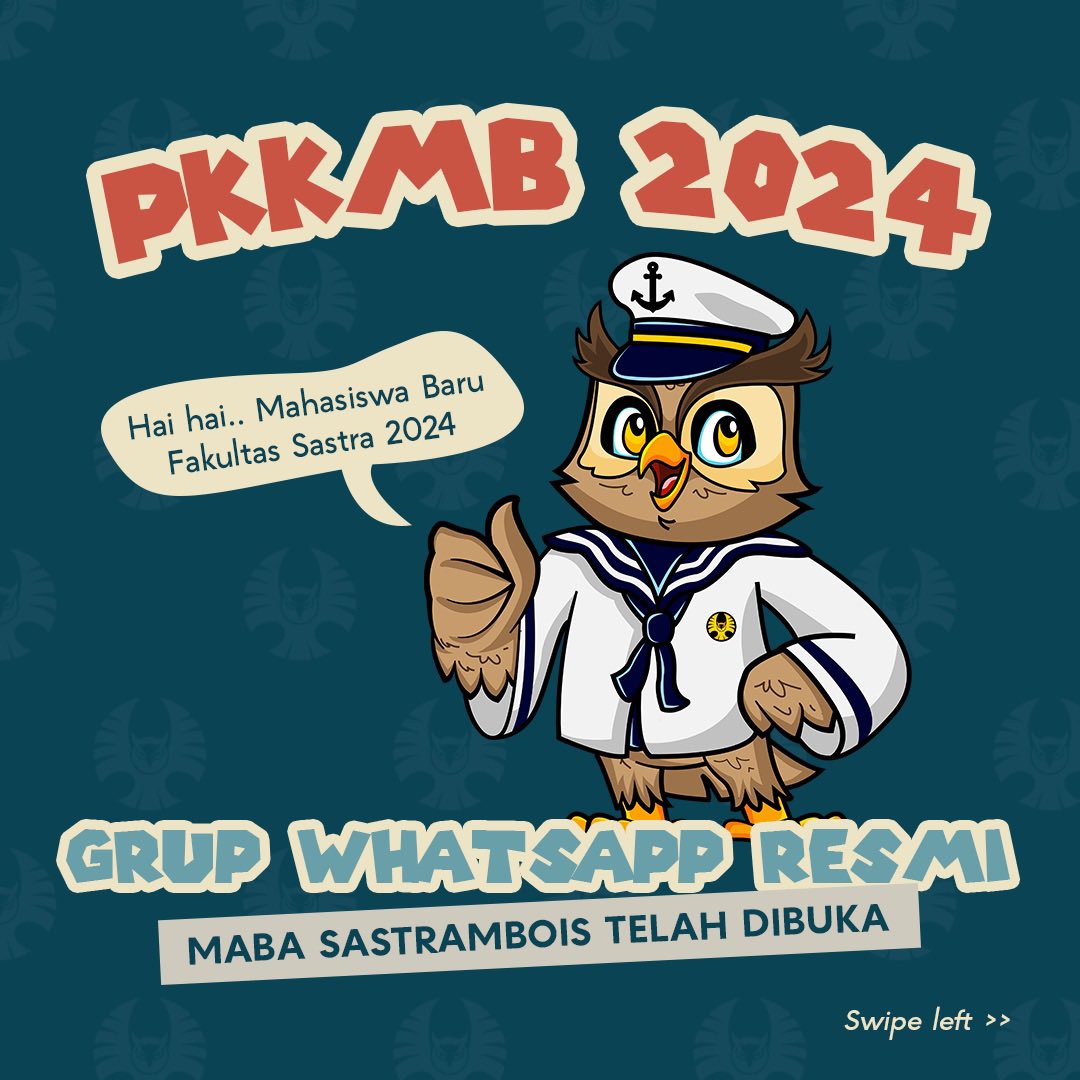 SastraMbois's tweet photo. Selamat pagi cinta-cintakuuuuuu🥰

Kabar bahagia untuk adik-adik maba semuaaa!!

Akhirnya grup Maba Fakultas Sastra 2024 sudah ada nih, buruan cek ig @sastrambois supaya kalian tidak ketinggalan info terbaru seputar PKKMB 2024😇🥰 https://t.co/i19wB8eP5f