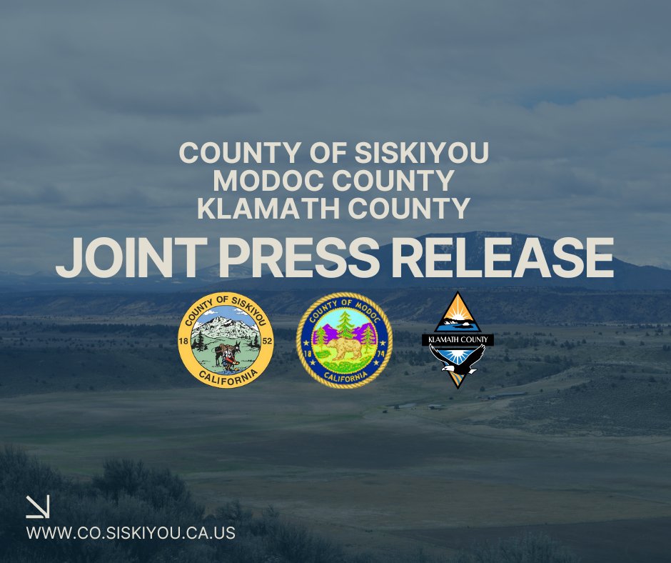 County_Siskiyou's tweet image. 𝗧𝗿𝗶-𝗖𝗼𝘂𝗻𝘁𝘆 𝗝𝗼𝗶𝗻𝘁 𝗣𝗿𝗲𝘀𝘀 𝗥𝗲𝗹𝗲𝗮𝘀𝗲

𝗙𝗲𝗱𝗲𝗿𝗮𝗹 𝗔𝗴𝗲𝗻𝗰𝘆 𝗗𝗲𝗰𝗶𝘀𝗶𝗼𝗻𝘀 𝗖𝗼𝗻𝘁𝗶𝗻𝘂𝗲 𝘁𝗼 𝗜𝗺𝗽𝗼𝘃𝗲𝗿𝗶𝘀𝗵 𝗥𝘂𝗿𝗮𝗹 𝗖𝗼𝗺𝗺𝘂𝗻𝗶𝘁𝗶𝗲𝘀

Learn more: co.siskiyou.ca.us/supervisors/pa…

@KlamathWater @CountyKlamath #modoccounty