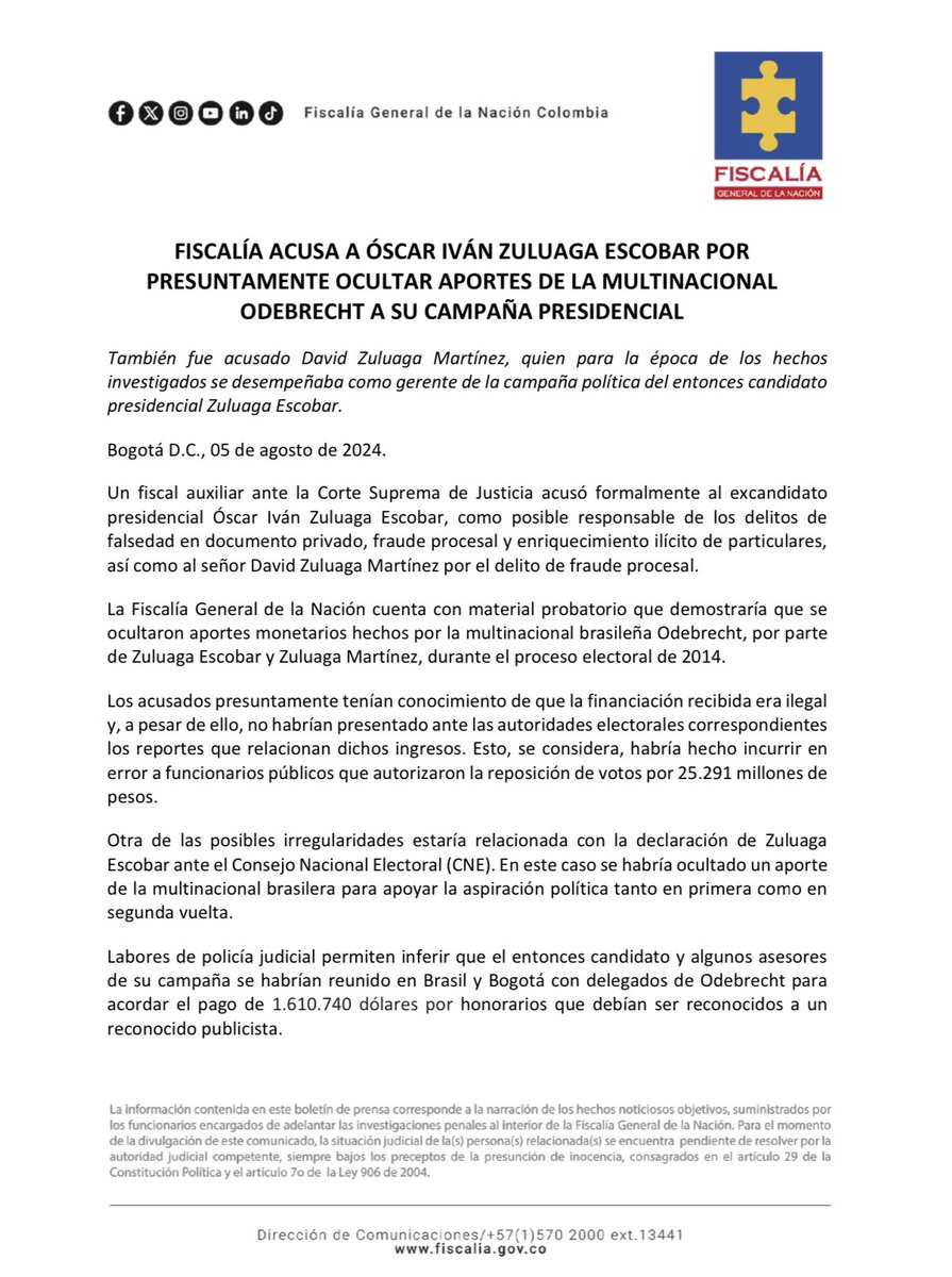 Fiscalía Colombia tweet media